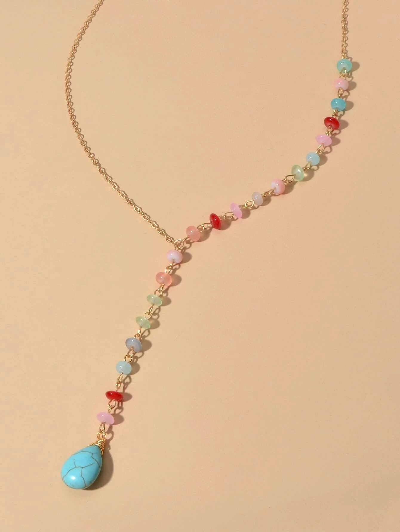 Boho Chic Handmade Colorful Beads Turquoise Water Drop Pendant Necklace Collar