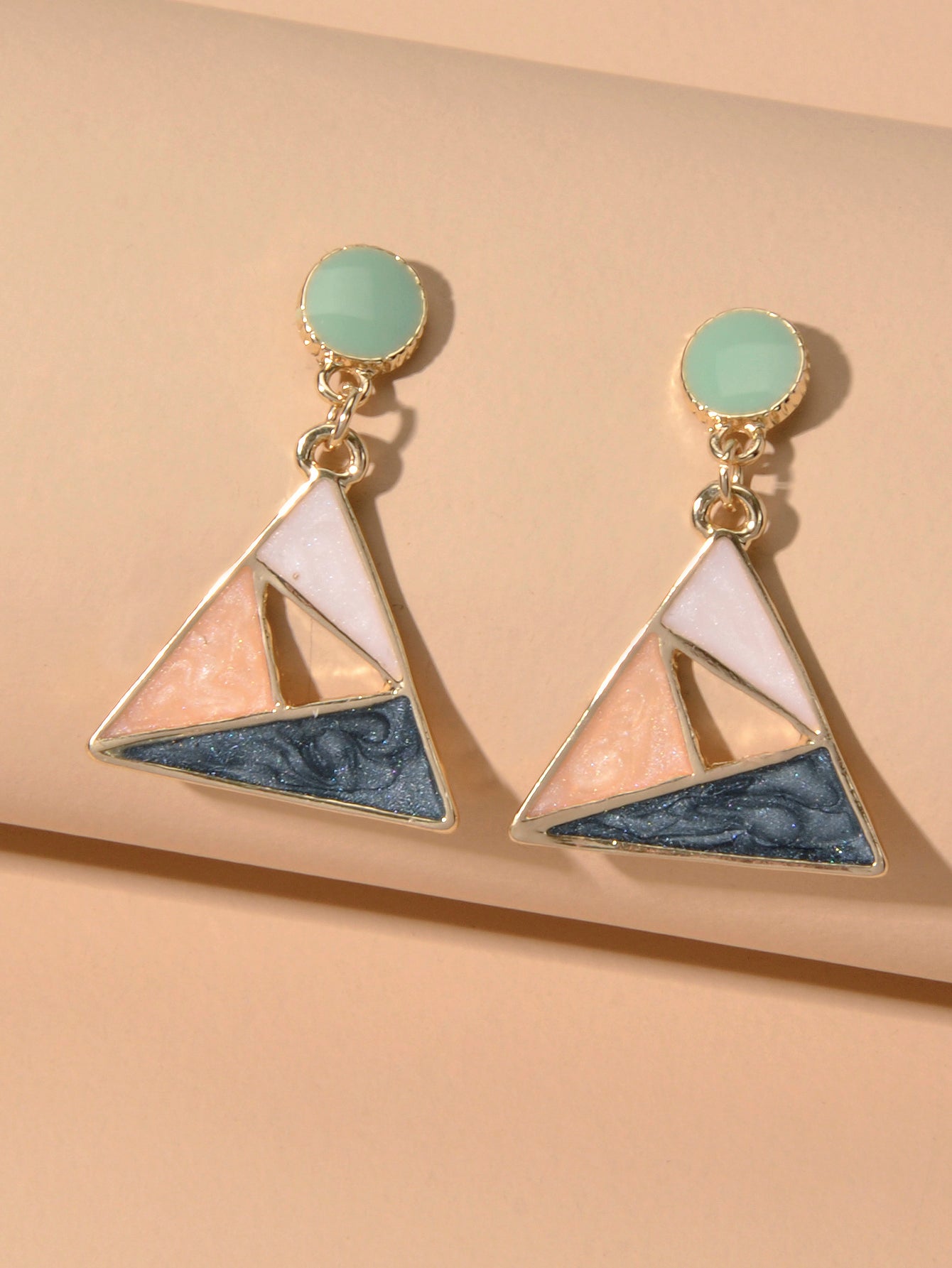 Trendy Multi-colored Enamel Triangle Geometric Dangle Party Designer Earrings