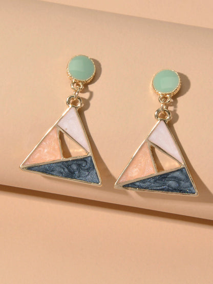 Trendy Multi-colored Enamel Triangle Geometric Dangle Party Designer Earrings