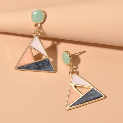 Trendy Multi-colored Enamel Triangle Geometric Dangle Party Designer Earrings