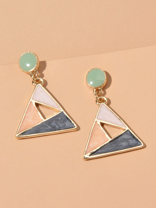 Trendy Multi-colored Enamel Triangle Geometric Dangle Party Designer Earrings