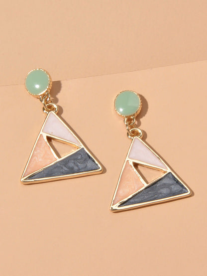 Trendy Multi-colored Enamel Triangle Geometric Dangle Party Designer Earrings