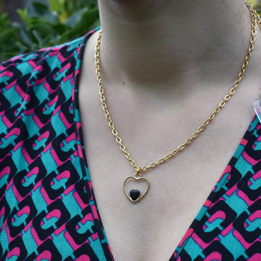 Black heart enamel pendant necklace on 18 inch gold plated chain | by Ifemi Jewels