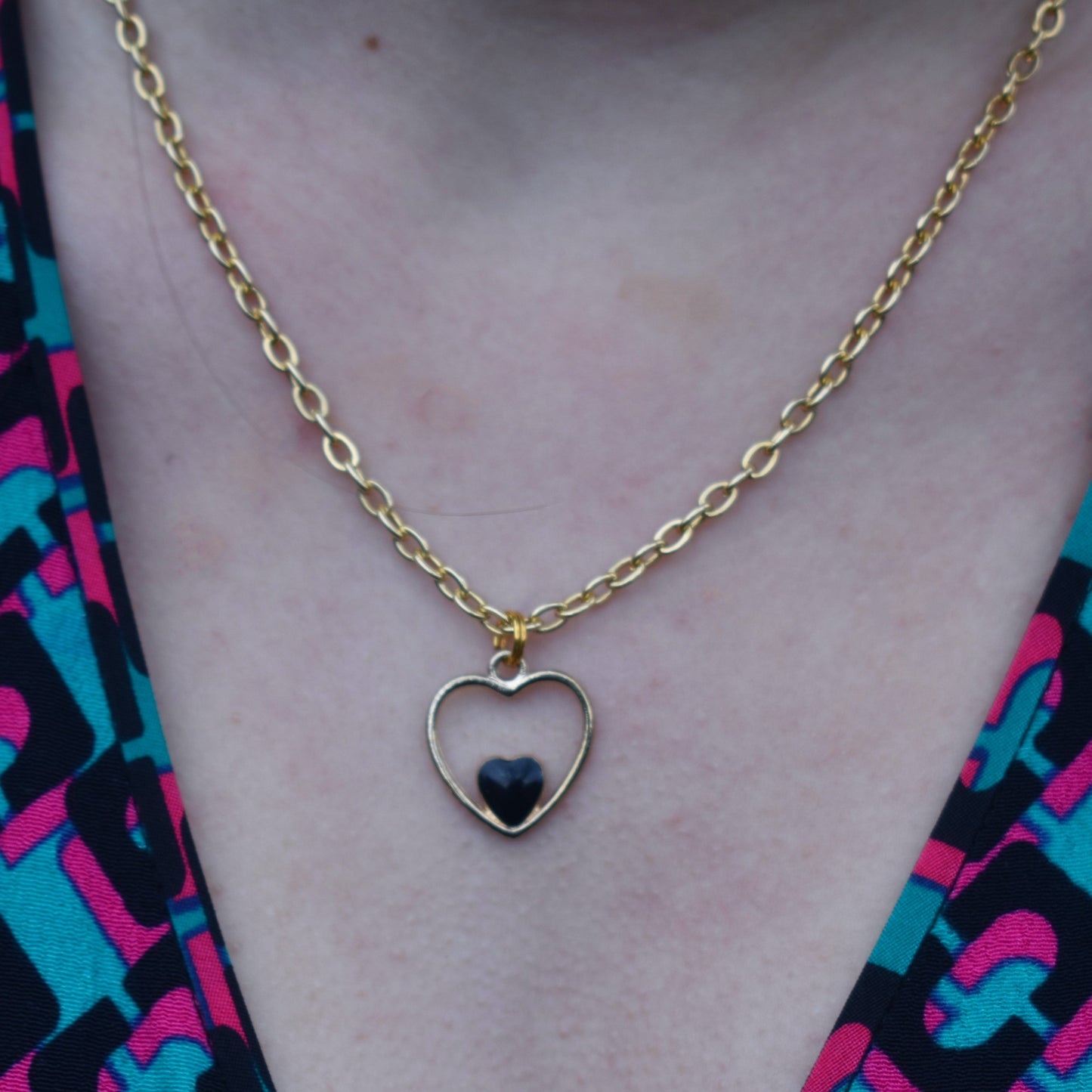 Black heart enamel pendant necklace on 18 inch gold plated chain | by Ifemi Jewels