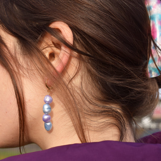 Blue lilac purple freshwater pearl huggie earrings | by Ifemi Jewels