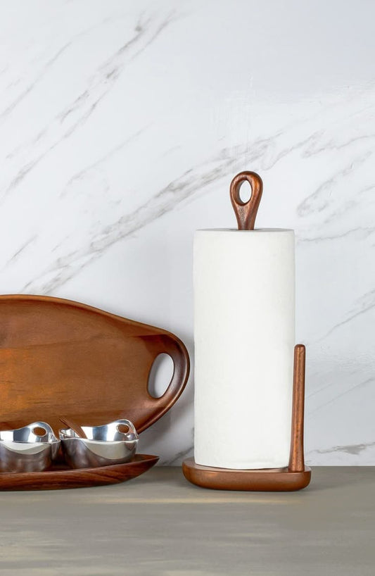 Wooden Tissue Holder, Kitchen roll Holder Paper Towel Holder for Home, Kitchen, Hotels & Offices (Brown 11"x5" inches)