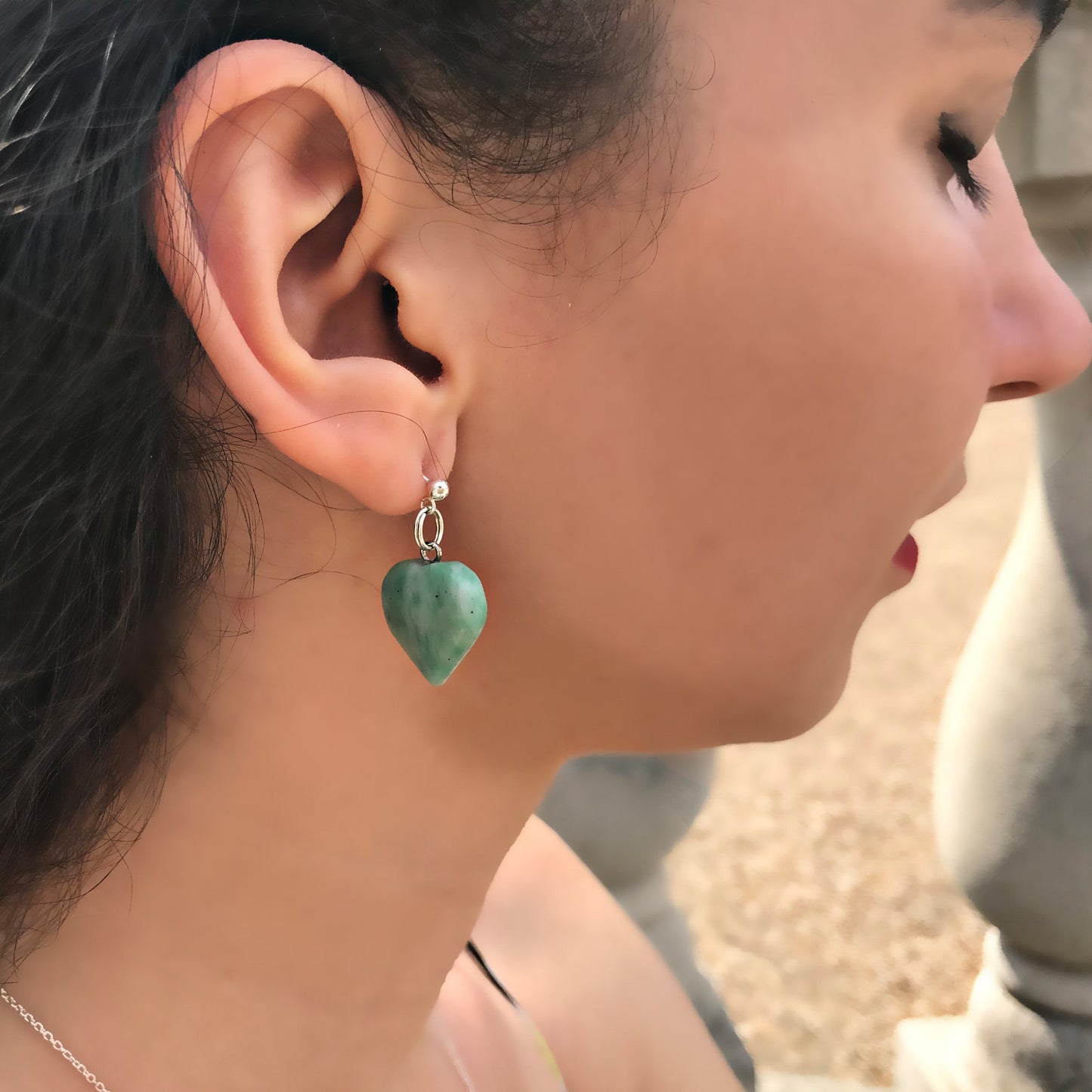 Chrysoprase Jade Stud Earrings, Chrysoprase Earrings, Jade Earrings, Heart Stud Earrings | by nlanlaVictory